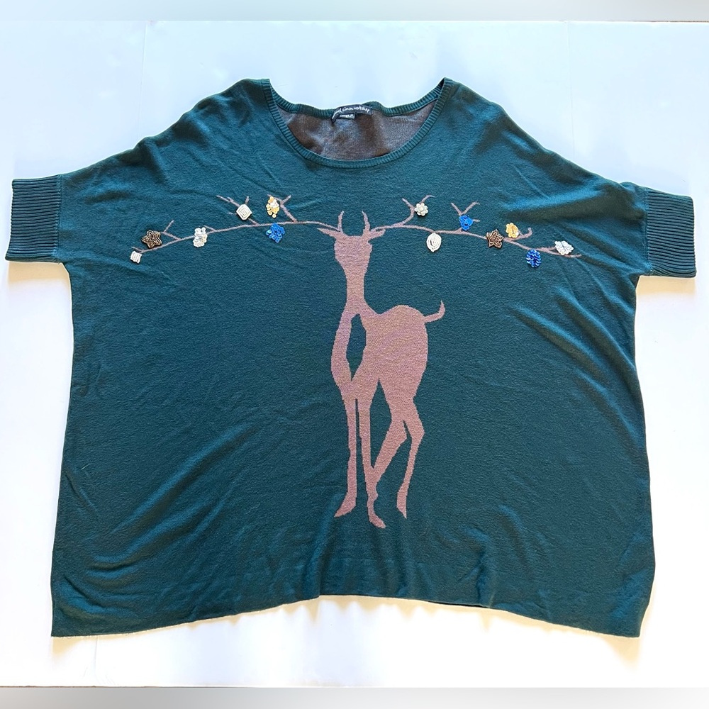 Michael Simon Large Sweater Reindeer Beaded